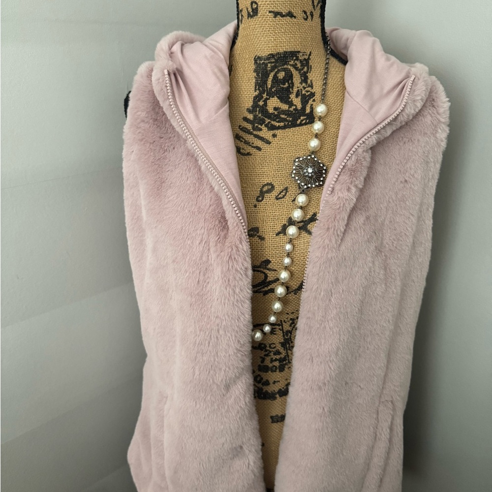 Women's Pink Faux Fur Hooded Vest
